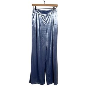 Christian Lacroix NWT Steel Blue Velvet‎ Wide Leg High Waisted Pants Size Medium